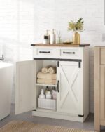 Bathroom Storage Cabinet, Freestanding Bathroom Floor Cabinet with Drawers & Doors, Farmhouse Buffet Cabinets with Adjustable Shelf, for Kitchen, Living Room, Entryway, White Brown SC62414X - Image 3