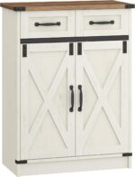 Bathroom Storage Cabinet, Freestanding Bathroom Floor Cabinet with Drawers & Doors, Farmhouse Buffet Cabinets with Adjustable Shelf, for Kitchen, Living Room, Entryway, White Brown SC62414X - Image 5