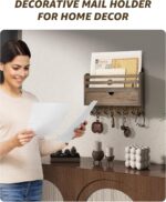 Rebee Vision Farmhouse Wood Mail Organizer Wall Mount - Key and Mail Holder for Wall with Storage Drawer and 7 Key Hooks - Rustic Home Decor for Entryway, Office and Garage (Retro Brown) - Image 4