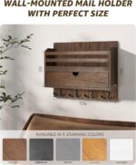 Rebee Vision Farmhouse Wood Mail Organizer Wall Mount - Key and Mail Holder for Wall with Storage Drawer and 7 Key Hooks - Rustic Home Decor for Entryway, Office and Garage (Retro Brown) - Image 5