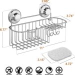 HASKO Suction Cup Shower Caddy Basket for Shampoo, Shower Suction Shelf Organizer, Basket with Soap Holder and Hooks, Stainless Steel Shampoo Holder for Bathroom Storage (Chrome) - Image 3