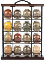 Orii 16 Jar Acacia Wood & Metal Wire Spice Rack with Spices Included, Storage for Spices and Seasoning, Black & Brown - Image 5