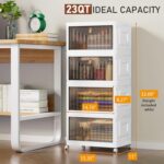 4 Tier Storage Bins with Lids, 23QT Stackable Closet Organizers and Storage with Wheels, Collapsible Storage Boxes, Foldable Plastic Storage Containers for Home,Office, Dorm Room-White - Image 4
