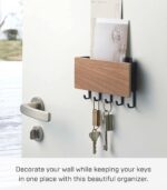 Yamazaki Home Rin Magnetic Wall Organizer - Key Hooks & Tray for Storage - Steel + Wood - Image 3
