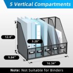 SUPEASY Desk Organizers Metal Desk Magazine File Holder with 5 Vertical Compartments Rack File Organizer for Office Desktop, Home Workspace, Black - Image 3