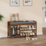 Shoe Rack Bench with Cushion,2 Tiers Shoe Bench with Flip-Top Storage,Wood Shoe Rack for Entryway, Hallway, Bedroom, Front Door Entrance (Brown) - Image 4