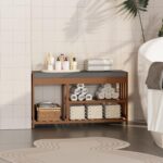 Shoe Rack Bench with Cushion,2 Tiers Shoe Bench with Flip-Top Storage,Wood Shoe Rack for Entryway, Hallway, Bedroom, Front Door Entrance (Brown) - Image 5
