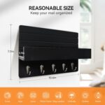 Key Holder Wall Mount, Rustic Key Hooks for Wall with Shelf for Mail Organizer, Entryway Decorative Key Rack with 5 Sturdy Hooks for Hanging Keys, Dog Leash, Sunglasses Wooden Key Hanger - Image 3