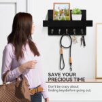 Key Holder Wall Mount, Rustic Key Hooks for Wall with Shelf for Mail Organizer, Entryway Decorative Key Rack with 5 Sturdy Hooks for Hanging Keys, Dog Leash, Sunglasses Wooden Key Hanger - Image 4