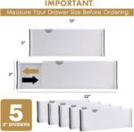RAPTUROUS Adjustable Deep Drawer Divider – 5" Tall, Expandable 13-22", 5-Pack, Non-Slip Drawer Dividers for Clothes, Dresser, Kitchen & Office Organization (White) - Image 3