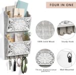 2-Slot Mail Organizer Wall Mount with 4 Hooks, Rustic Key and Mail Holder for Home Decorative, Wooden Key Hangers Wall File Organizer Letter Sorter for Letter Magazines - Image 3
