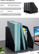 Leven Collapsible Magazine File Holder/Desk Organizer for Office Organization and Storage with 3 Vertical Compartments, Dark Grey, - Image 3