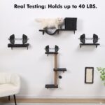 5-in-1 Cat Wall Shelves, Multi-Level Cat Climbing Furniture, Perch & Lounge for Indoor Cats, Space-Saving Wall Mounted Cat Shelves for Play & Rest (Natural Wood) - Gray - Image 5