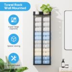 Towel Racks for Bathroom Wall Mounted with Wooden Storage Shelf, Updated 3 Bar Metal Towel Holder for Rolled Towels, Sturdy and Large Capacity, Towel Storage Organizer-Black - Image 4