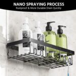 Moforoco 3-Pack Shower Caddy Basket Shelf with Soap Holder, No Drilling Traceless Adhesive Shower Wall Shelves, Rustproof Black Bathroom Shower Storage Organizer - Image 3