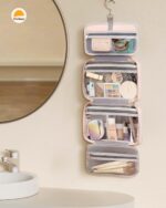 Travel Hanging Toiletry Bag for Women - Waterproof Cosmetic Organizer with Clear Window, Lightweight Bathroom Bags for Essentials, Makeup, Shampoo, Toiletries Pink, Medium - Image 6