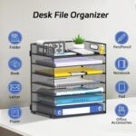 7-Tier Paper Organizer for Desk, Letter Tray with Handle Mesh Desk File Organizer, Workspace Organizers, Paper Sorter Organizer for Office Home School (Black) - Image 4