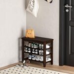Shoe Bench Storage Rubberwood, Entryway Bench with 3-Tiers Height Adjustable, Shoe Rack Front Door Entrance Organizer for Hallway Living Room, Mudrooms, Walnut,23.6" - Image 3