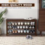 Shoe Bench Storage Rubberwood, Entryway Bench with 3-Tiers Height Adjustable, Shoe Rack Front Door Entrance Organizer for Hallway Living Room, Mudrooms, Walnut,23.6" - Image 5