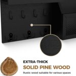 Key Holder Wall Mount Pine Wood 16 X 8 Mail Organizer Farmhouse Key Rack for Wall with Hooks and Shelf, Rustic Wooden Key Hanger for Entryway (Rustic Black) - Image 3