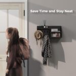 Key Holder Wall Mount Pine Wood 16 X 8 Mail Organizer Farmhouse Key Rack for Wall with Hooks and Shelf, Rustic Wooden Key Hanger for Entryway (Rustic Black) - Image 4