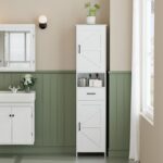 Homhedy 67" H Tall Bathroom Storage Cabinet with 2 Barn Doors and 1 Drawer, Narrow Storage Unit, Adjustable Shelves, Floor Cabinet for Bathroom, Living Room, Entryway, Kitchen, White, (15.7" W) - Image 3