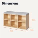 Amazon Basics Shoe Storage Bench with Cushion, Shoe Rack 6 Cubbies, Adjustable Shelves, Oak Finish - Image 3