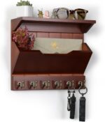 DOPACE Key Holder for Wall, Mail and Key Holder, Mail Organizer Wall Mounted with 6 Key Hooks, Pine Wood Auburn - Image 3
