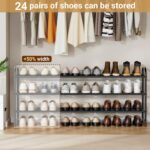 KEETDY 3-Tier Long Shoe Rack for Closet Metal Shoe Organizer for Entryway, Wide Stackable Shoe Storage Shelf with Sturdy Wire Grid for Closet Floor, Bedroom, Black - Image 3