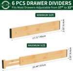 6 Pack Bamboo Drawer Dividers 2.6" High,17-22" Adjustable Spring Loaded Clothes Drawer Organizers for Kitchen, Dresser, Bathroom, Bedroom and Office - Image 3