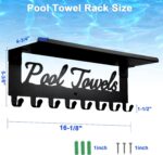 Pool Towel Racks with Shelf 8 Hooks for Pool Bathroom Wall Mount Towel Hooks Towel Holder Carbon Steel Hanger Organizer Pool Accessories Outdoor for Robe,Towel,Coat,Swimsuit,Bag,Keys - Image 3