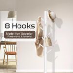 Wooden Coat Rack Stand, Freestanding Coat Rack with 8 Hooks, 3 Adjustable Size Coat Tree for Hats, Coats, Scarves bags, Coat Hanger Stand Used in Bedroom/Office/Entryway （White） - Image 4
