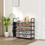 5 Tier Shoe Rack, Shoe Organizer Storage for 20-25 Pair Boot and Sneaker, Stackable Free Standing Shoe Shelf with Hooks and Side Pocket, Space Saving Shoes Rack for Closet, Entryway - Image 3