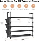 5 Tier Shoe Rack, Shoe Organizer Storage for 20-25 Pair Boot and Sneaker, Stackable Free Standing Shoe Shelf with Hooks and Side Pocket, Space Saving Shoes Rack for Closet, Entryway - Image 4