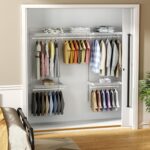 6-10FT Closet Shelving System, Adjustable Metal Wire Shelf, Wall-mounted Closets Kit with Expandable Hanging Rod, DIY Organization Rack for Walk-in/Built-in Wardrobe of Bedroom, Laundry - Image 3