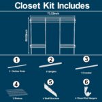 6-10FT Closet Shelving System, Adjustable Metal Wire Shelf, Wall-mounted Closets Kit with Expandable Hanging Rod, DIY Organization Rack for Walk-in/Built-in Wardrobe of Bedroom, Laundry - Image 4