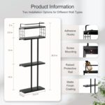 Black Towel Rack for Bathroom, Metal Towel Holder for Bathroom Wall, Bathroom Towel Storage Rack with Shelf, Rolled Towel Racks for Bathroom Wall Mounted, 3-Tier Small Towel Organizer - Image 3