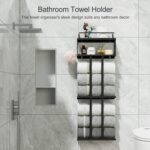 Black Towel Rack for Bathroom, Metal Towel Holder for Bathroom Wall, Bathroom Towel Storage Rack with Shelf, Rolled Towel Racks for Bathroom Wall Mounted, 3-Tier Small Towel Organizer - Image 4