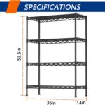 4-Shelf Adjustable Heavy Duty Storage Shelving Unit, Metal Organizer Wire Rack for Laundry Bathroom Kitchen Pantry Closet, Black - Image 4