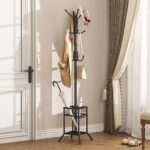 ELYKEN Coat Rack Freestanding, Metal Coat Rack Stand with Umbrella Holder, Modern Coat Tree with 12 Hooks, Floor Standing Corner Hall Tree for Entryway Living Room Bedroom Office, Black - Image 3