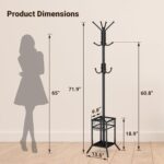 ELYKEN Coat Rack Freestanding, Metal Coat Rack Stand with Umbrella Holder, Modern Coat Tree with 12 Hooks, Floor Standing Corner Hall Tree for Entryway Living Room Bedroom Office, Black - Image 4