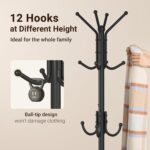 ELYKEN Coat Rack Freestanding, Metal Coat Rack Stand with Umbrella Holder, Modern Coat Tree with 12 Hooks, Floor Standing Corner Hall Tree for Entryway Living Room Bedroom Office, Black - Image 6