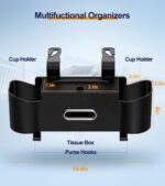 3-in-1 Car Organizers and Storage Box, Multifunctional Car Seat Back Storage Box with Tissue Holder, 2 Cup Holders & Purse Hooks, Back Seat Car Organizer for Kids and Travel (Black) - Image 5