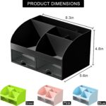 Desk Organizer with 6 Compartments and 2 Drawers, Plastic Makeup Organizer, Pen Holder for Desktop Storage, Desk Organization for School, Home, Office Supplies (Black) - Image 3