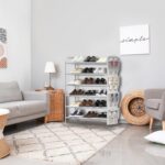 Simple Houseware 6-Tier Shoe Rack Storage Organizer w/Side Hanging Bag, Grey - Image 3