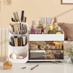Makeup Organizer with Drawers,Large Capacity Countertop Organizer for Vanity,Bathroom and Bedroom Desk Cosmetics Organizer,Easy To Storage Skincare,Brushes,Lotions,Lipstick (White) - Image 3