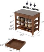 Small Shoe Bench with Storage, Wooden Shoe Storage Bench with Cushion&Hidden Drawer, 3-Tier Shoe Rack Bench for Entryway, Mudroom, Hallway - Image 3