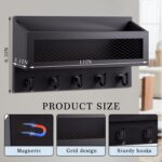 Magnetic Mail and Key Holder for Wall Fridge Wooden Mail Organizer with 5 Key Hooks for Home Bedroom Fridge Kitchen Decorative(Black) - Image 3