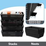 Stackable Woven Plastic Basket, Storage Bins for Cabinet, Closet, Shelf, Under Sink and Countertop, Pantry Organizer Bins, 6 Pack - Image 4