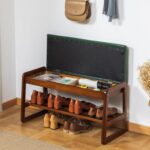 latifolia Solid Wood Bench, Entryway Shoe Bench with Cushion, Flip-Open Storage Compartment, 2-Tier Shoe Organizer(Green,31.50''L) - Image 3